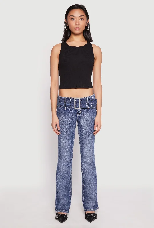 Madden Girl Belted Front Boot Cut Jeans