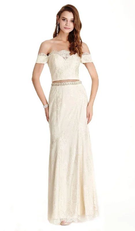 Aspeed Design - Two Piece Lace Off-Shoulder Sheath Prom Dress