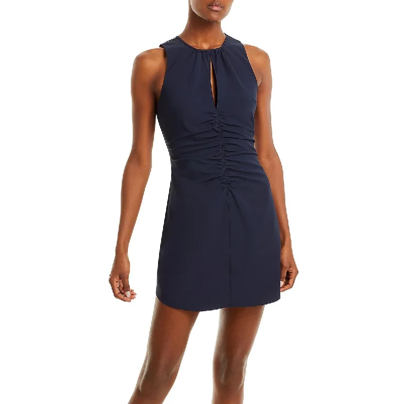 Womens Ruched Keyhole Mini Dress