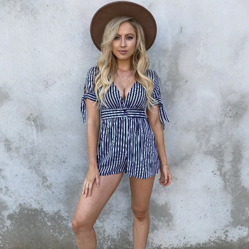 Sail into the Night Navy Stripe Romper