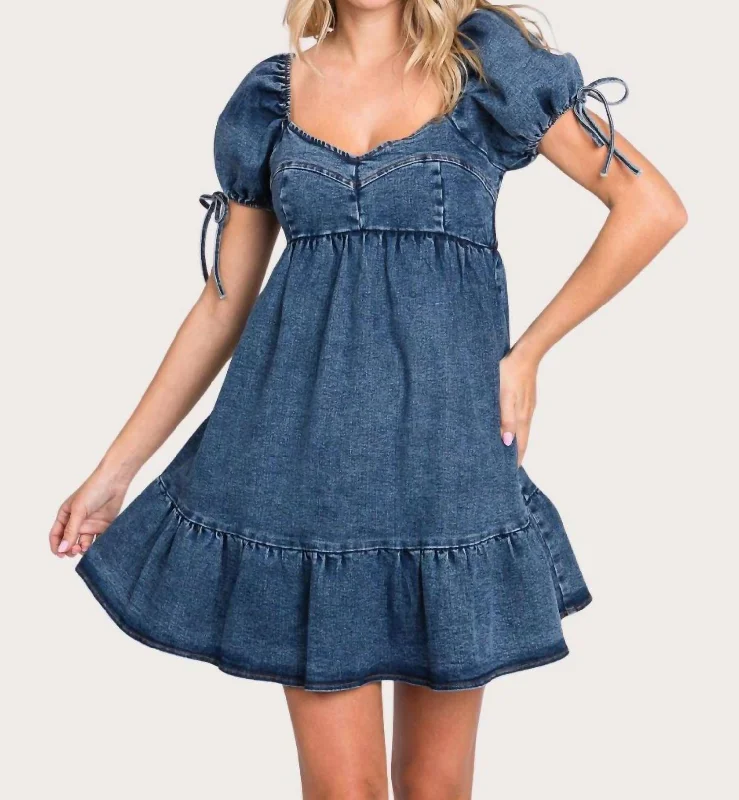 Stretch Denim Mini Dress In Blue