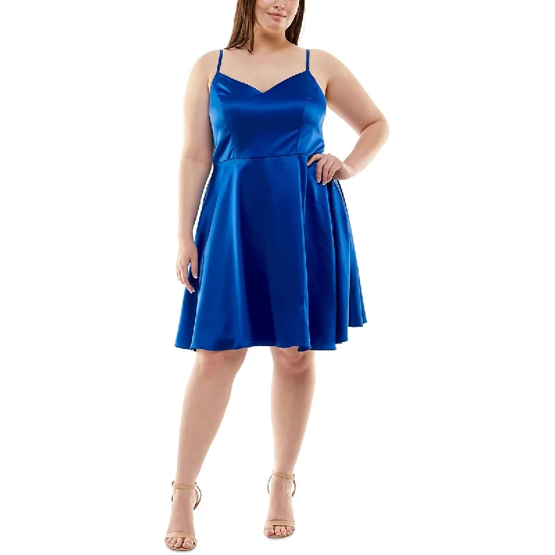 Plus Womens Satin Solid Cocktail and Party Dress