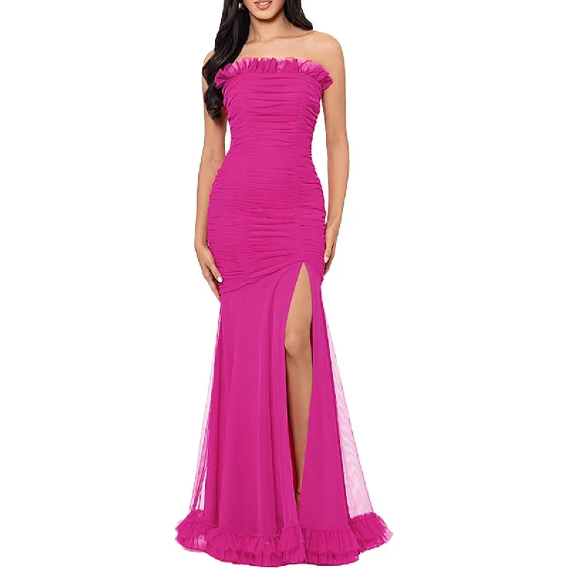 Juniors Womens Full Length Ruched Evening Dress