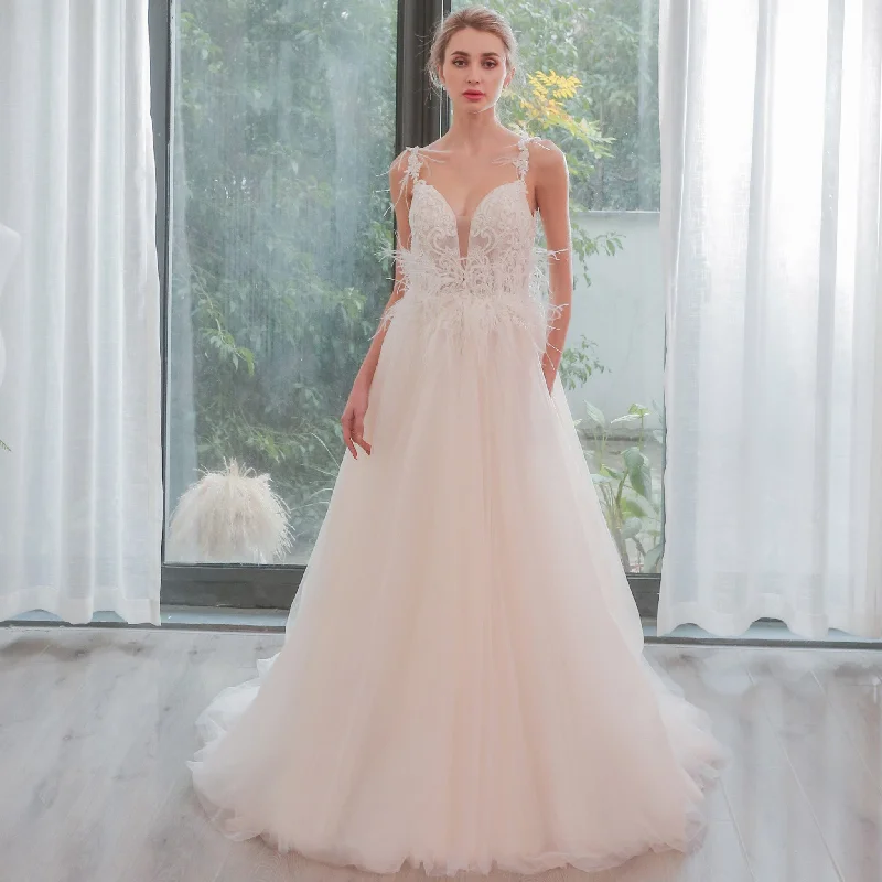 Fabulous Feather A Line Wedding Dresses for the Couture Bride