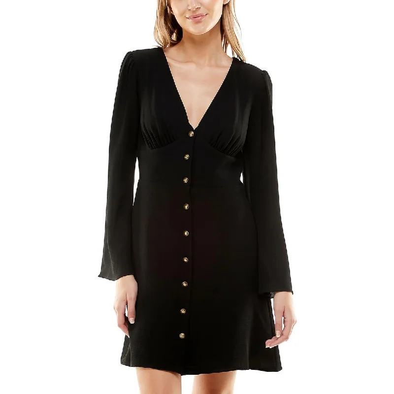 Juniors Womens Button Front Mini Mini Dress