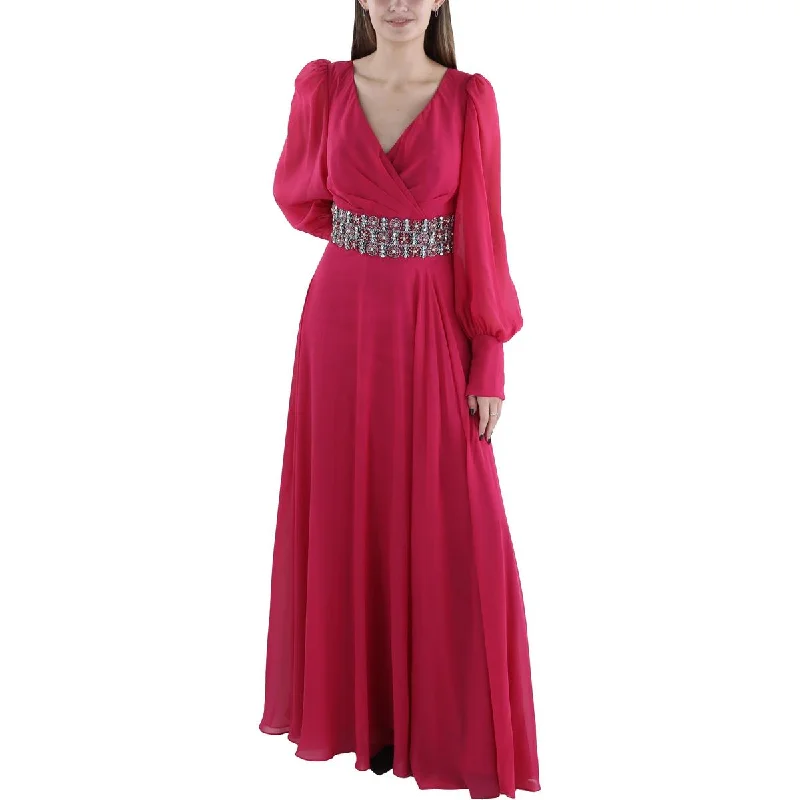 Womens Chiffon Embellished Evening Dress