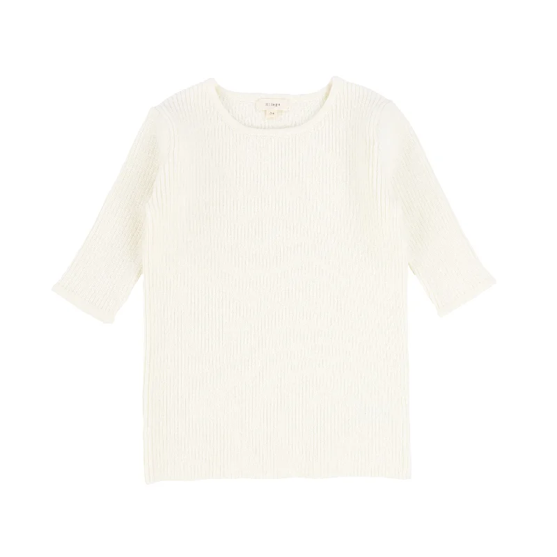 Lil Legs Knit Crewneck Sweater Three Quarter Sleeve - Ivory