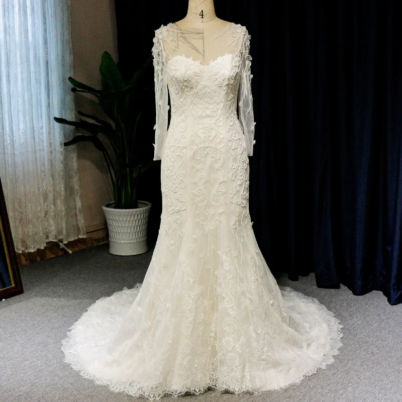 Sweetheart Covered Tulle Long Sleeve Mermaid & Trumpet Wedding Dress