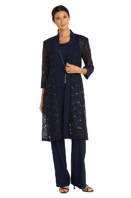 R&M Richards - Sleeveless Top with Pants and Sheer Embellished Duster