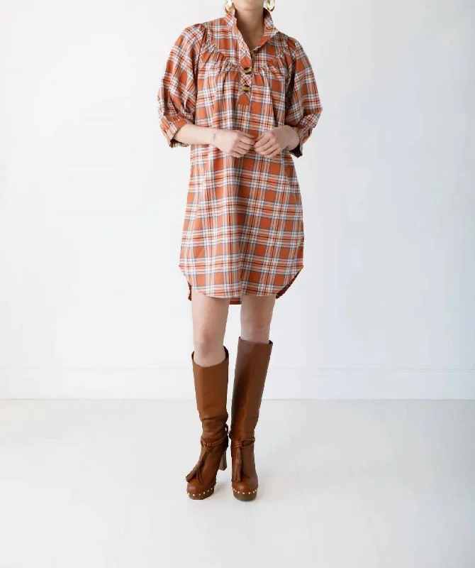 Laney Mini Dress In Salmon/blue Plaid