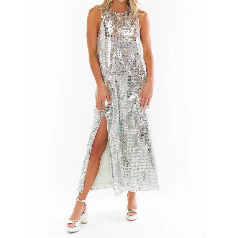 Disco Maxi Silver Sequin Dress