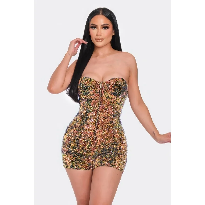 Multi Sequins Tube Top Romper