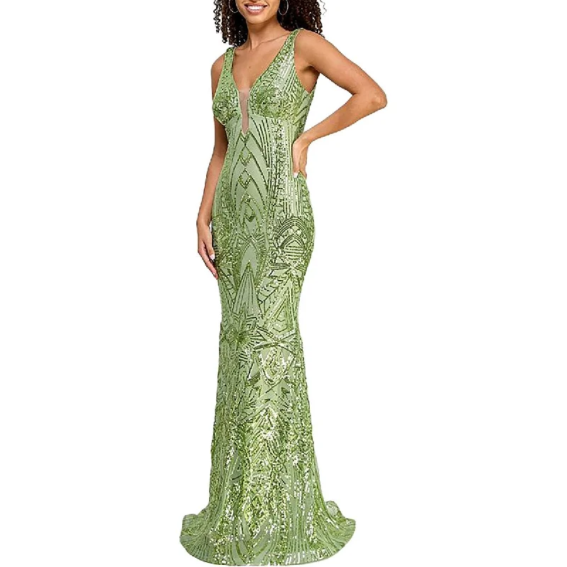 Juniors Womens Full Length Sequined Evening Dress