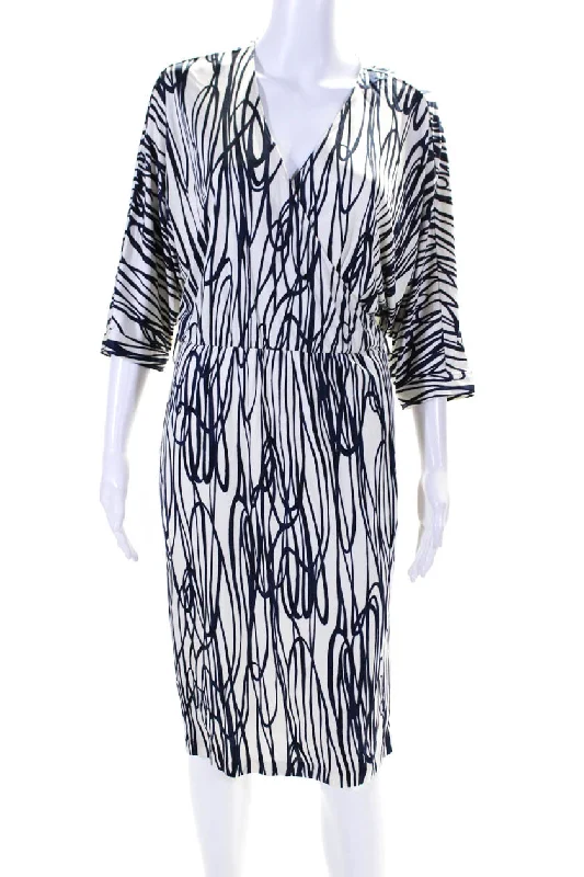 Moschino Cheap & Chic Womens Stripe Surplice Midi Sheath Dress Blue White