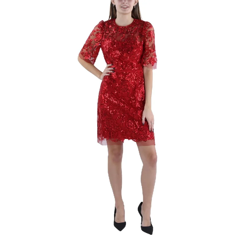 Womens Sequined Floral Cocktail And Party Dress