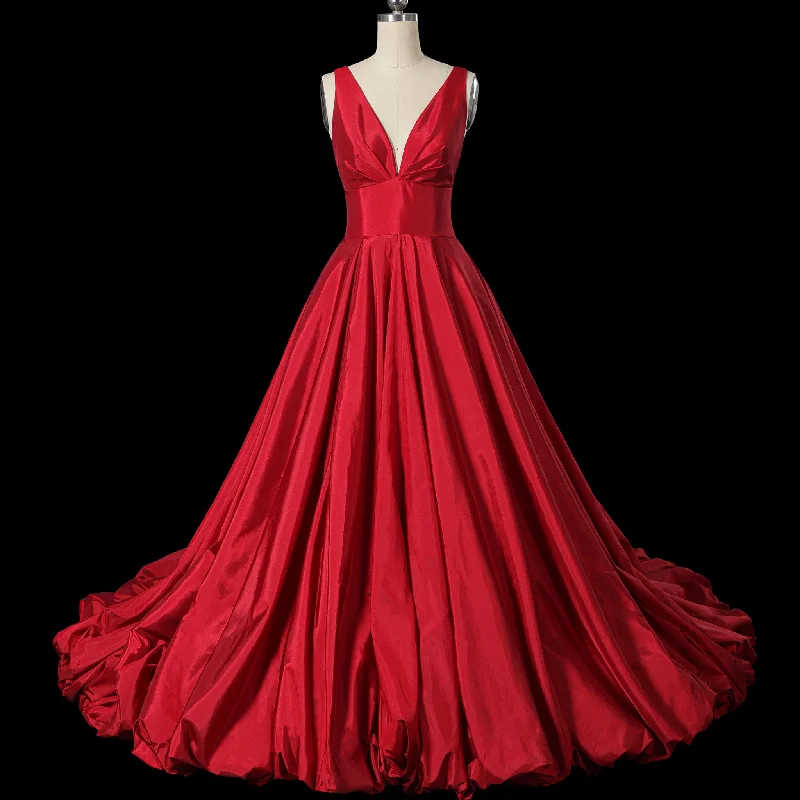 Simple Off Shoulder Red Wedding Dress with Vneck