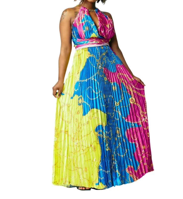 Sleeveless Maxi Dress In Blue Multi