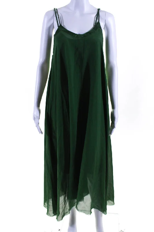 Brazeau Tricot Womens Chiffon Raw Hem Scoop Neck Midi Dress Green Silk