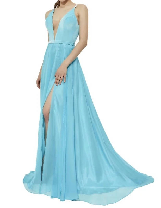 High-Slit Prom Dress In Turquoise