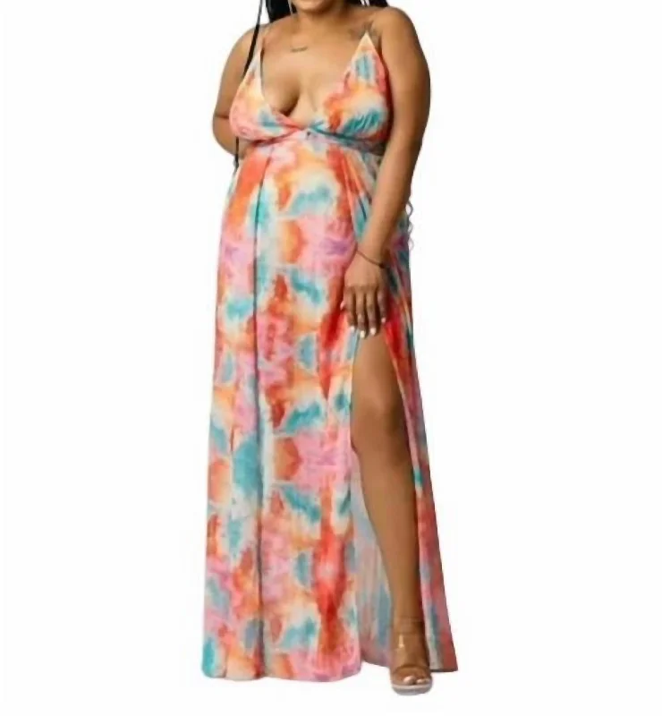 Sleeveless Maxi Dress In Pink Multi