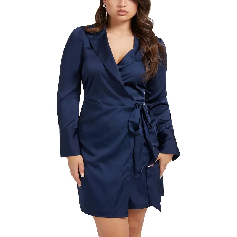 Womens Sateen Mini Wrap Dress