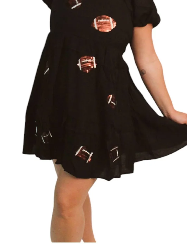 Mini Dress With Sequin Footballs In Black