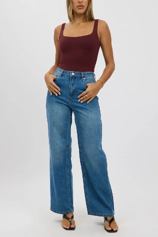 Denim Barrel Jeans Mid Rise