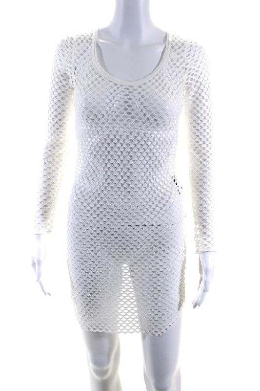 Isabel Marant Womens Cotton Mesh Textured Round Neck Midi Dress White