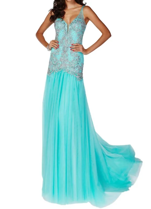 Glittered Prom Dress In Turquoise