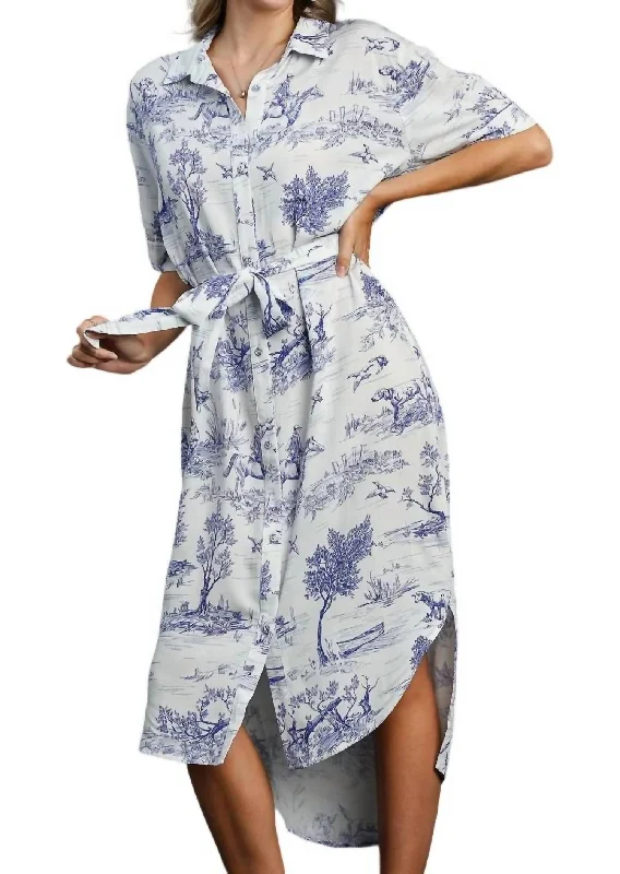 Landscaped Midi Dress In Blue