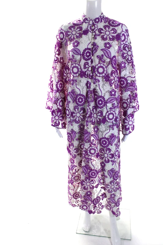 La Vie Style House Womens Guipure Floral Lace Midi Kaftan Dress Purple One