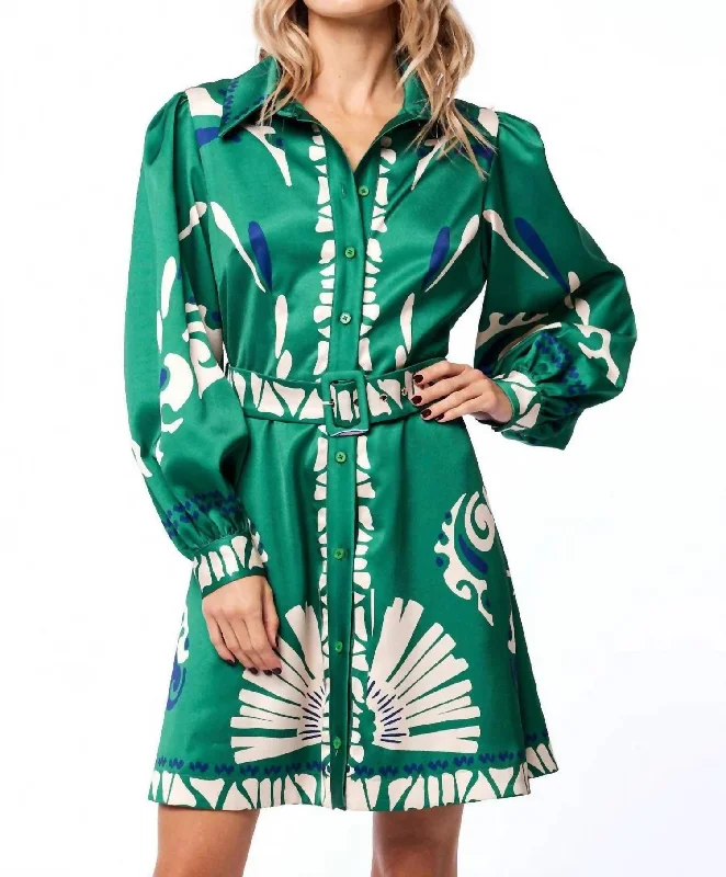 Billy Long Sleeve Mini Shirt Dress In Gree