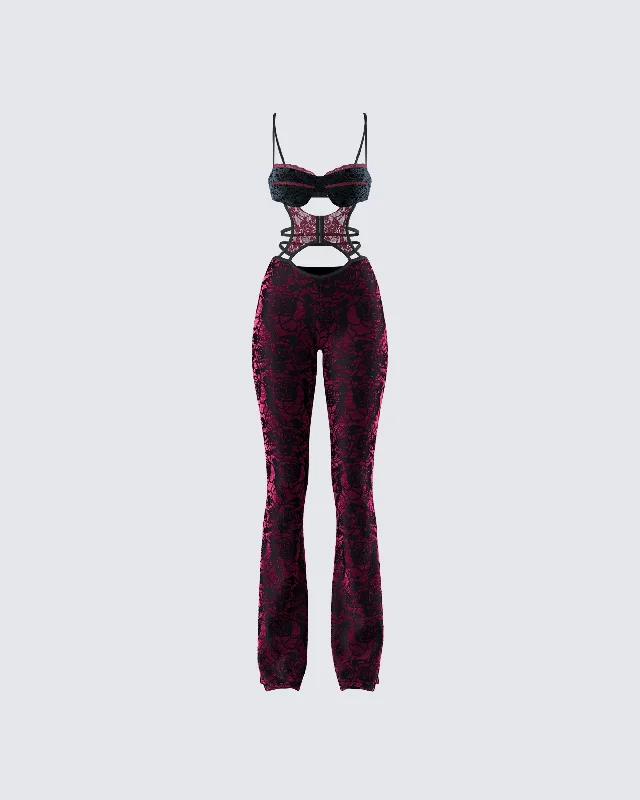 Ami Purple Velvet Burnout Jumpsuit