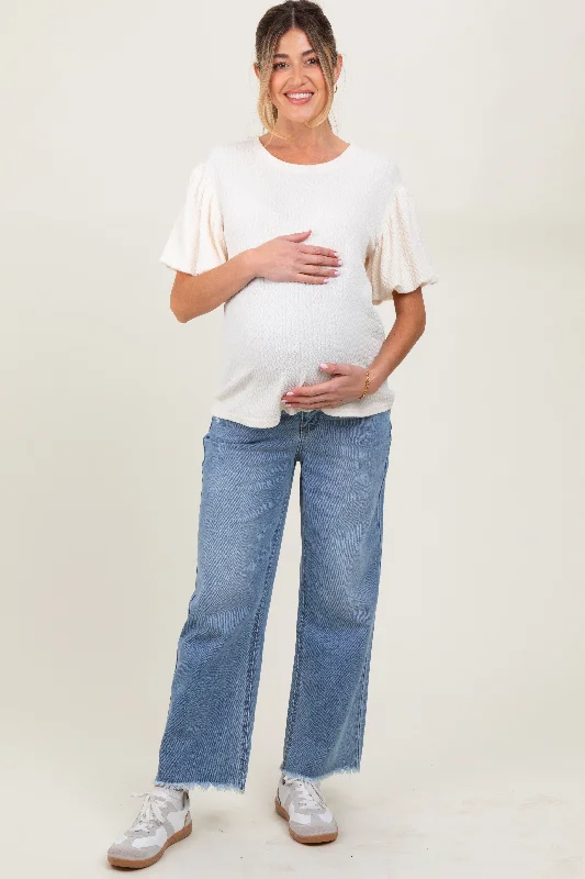 Navy Washed Wide Leg Maternity Jeans