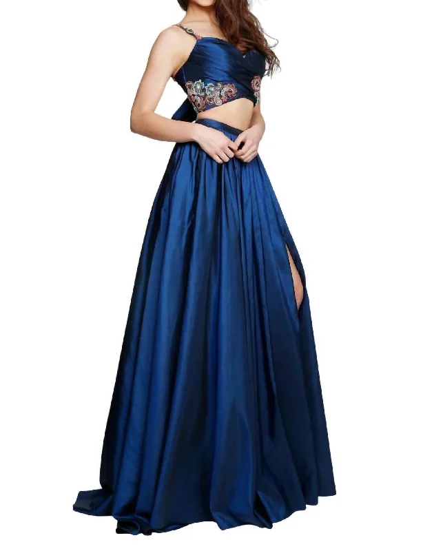 Taffeta A-Line Prom Dress In Navy