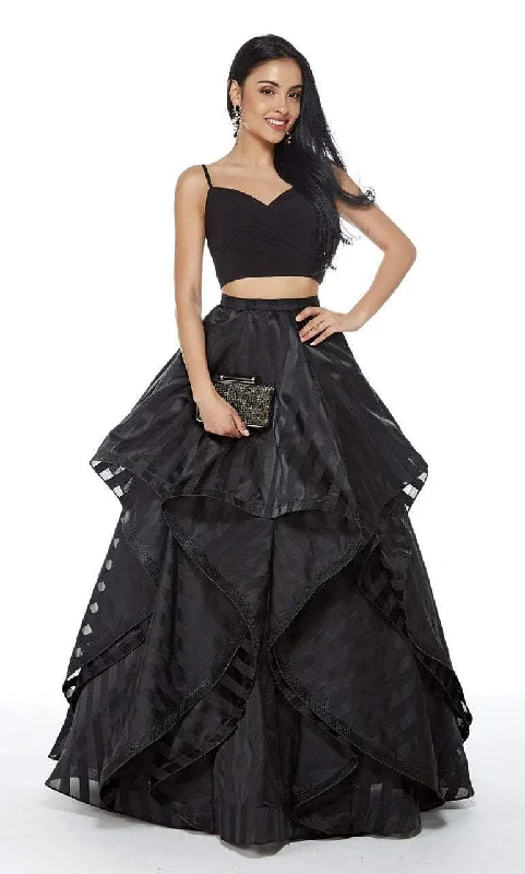 Alyce Paris - Sleeveless Croptop Striped Organza Evening Gown 60278SC