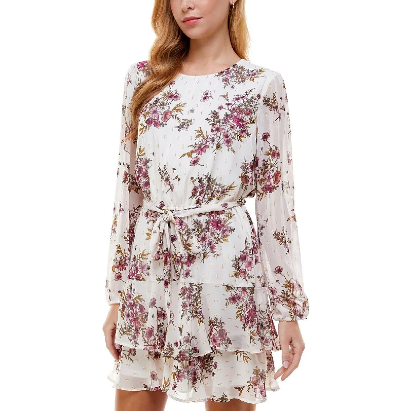 Womens Chiffon Metallic Mini Dress