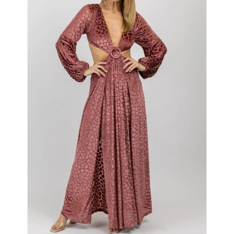 Spotted Velvet Maxi Slit Dress