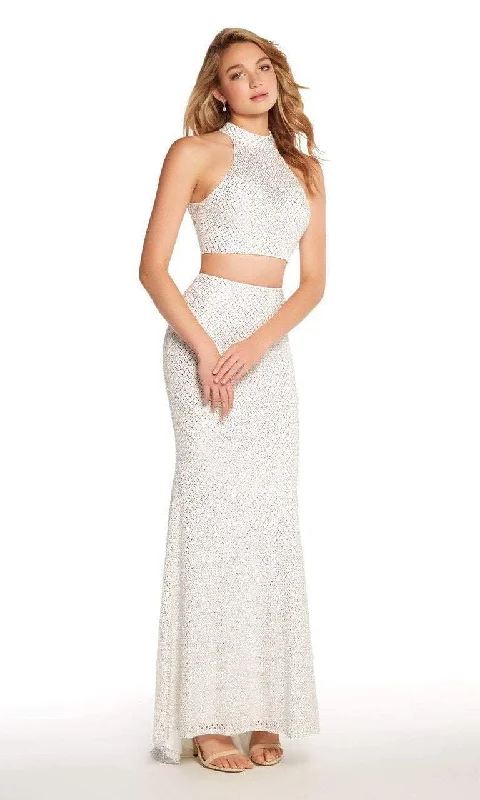 Alyce Paris 60161 - Halter Open Back Croptop Two-Piece Lace Gown