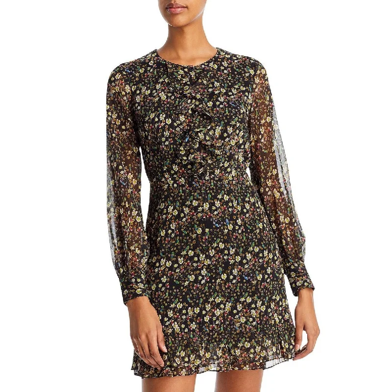 Hallie Womens Chiffon Floral Print Mini Dress