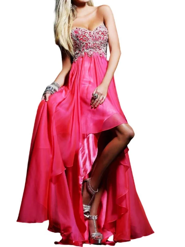 High-Low Strapless Prom Dress In Strawberry