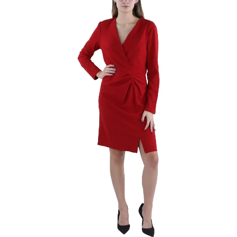 Womens Faux Wrap V-Neck Cocktail And Party Dress