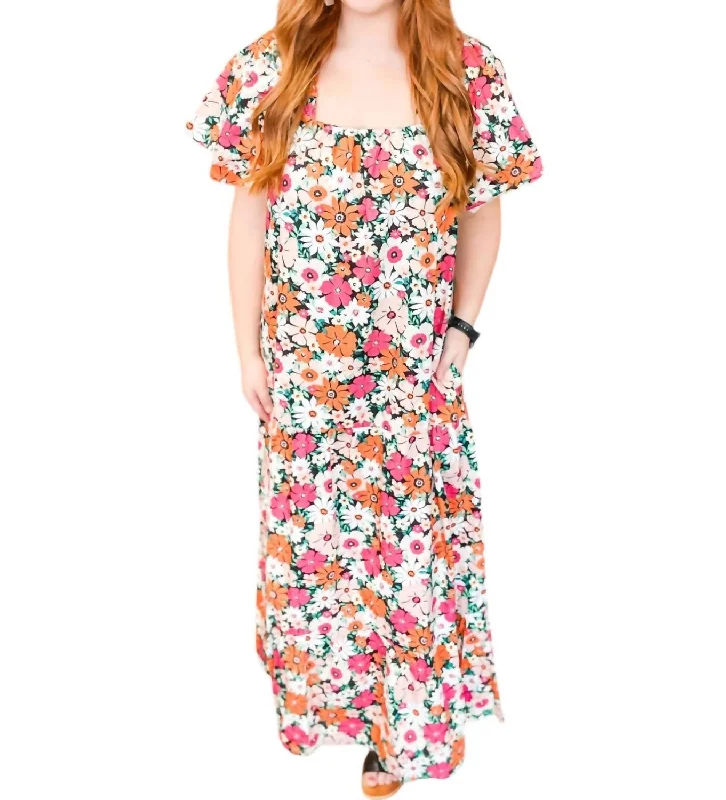 Poplin Maxi Dress In Multi-Colored