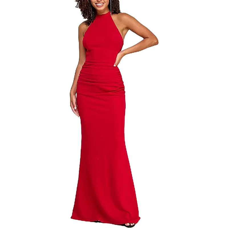 Juniors Womens Full Length Halter Evening Dress