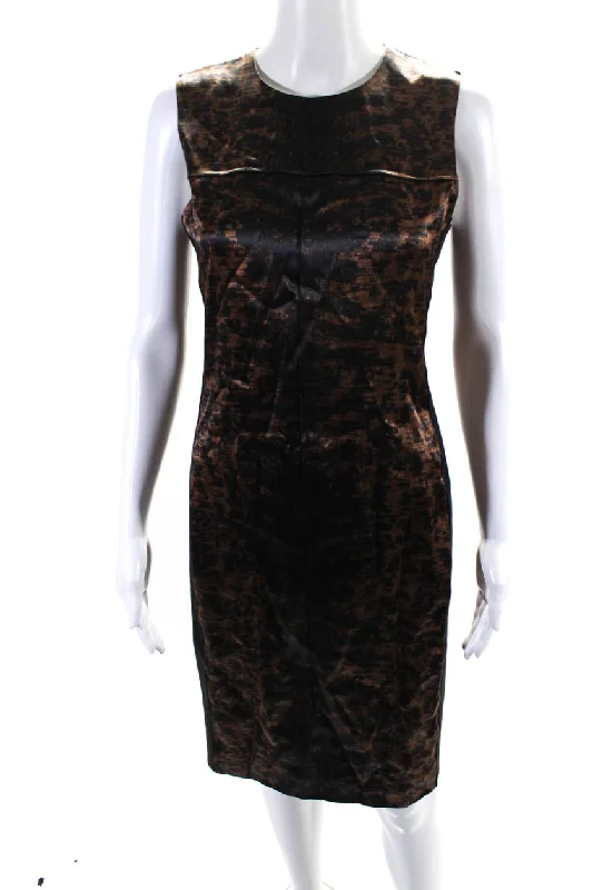 Reed Krakoff Womens Abstract Print Sleeveless Midi Pencil Dress Brown