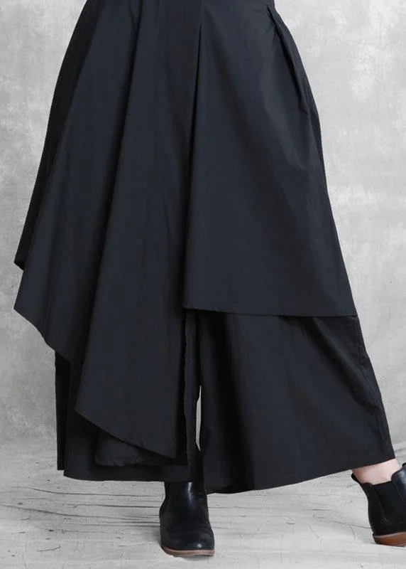 Vintage Black Fashion Casual Asymmetrical Design Fall Wide Leg Pants