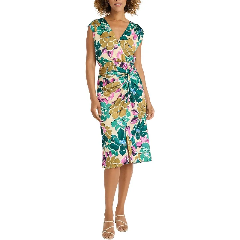 Womens Faux Wrap Ruched Cocktail And Party Dress