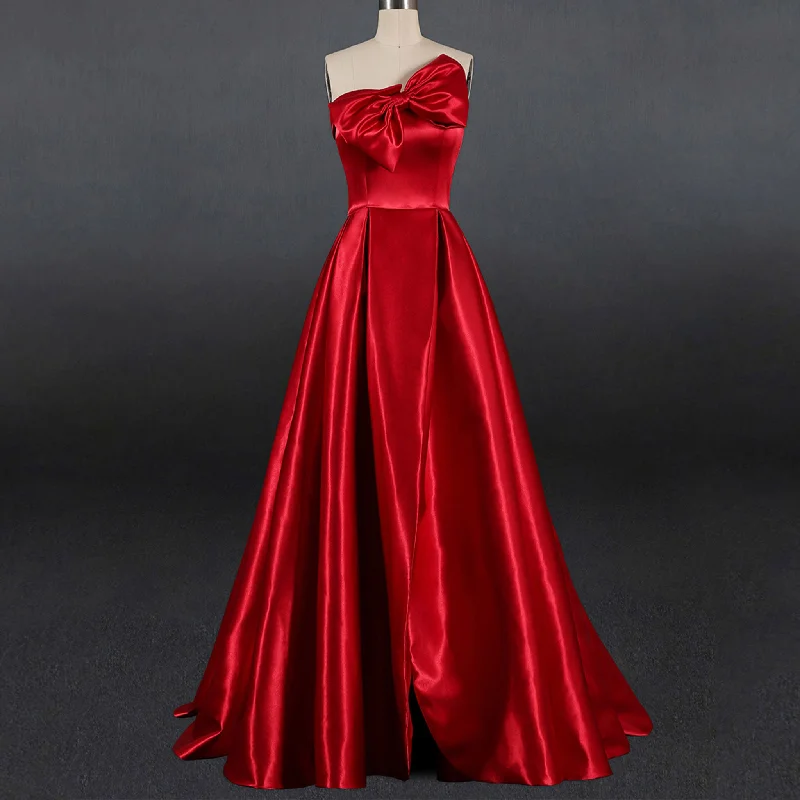 Simple A-line Red Bridal Gown Autumn Wedding Dress