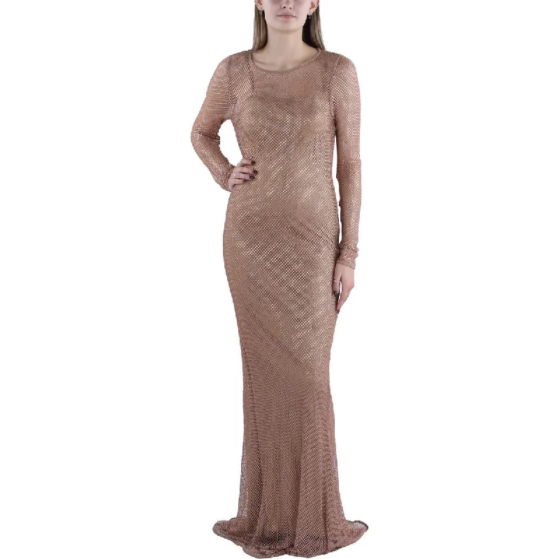 Womens Fishnet Embellished Evening Dress