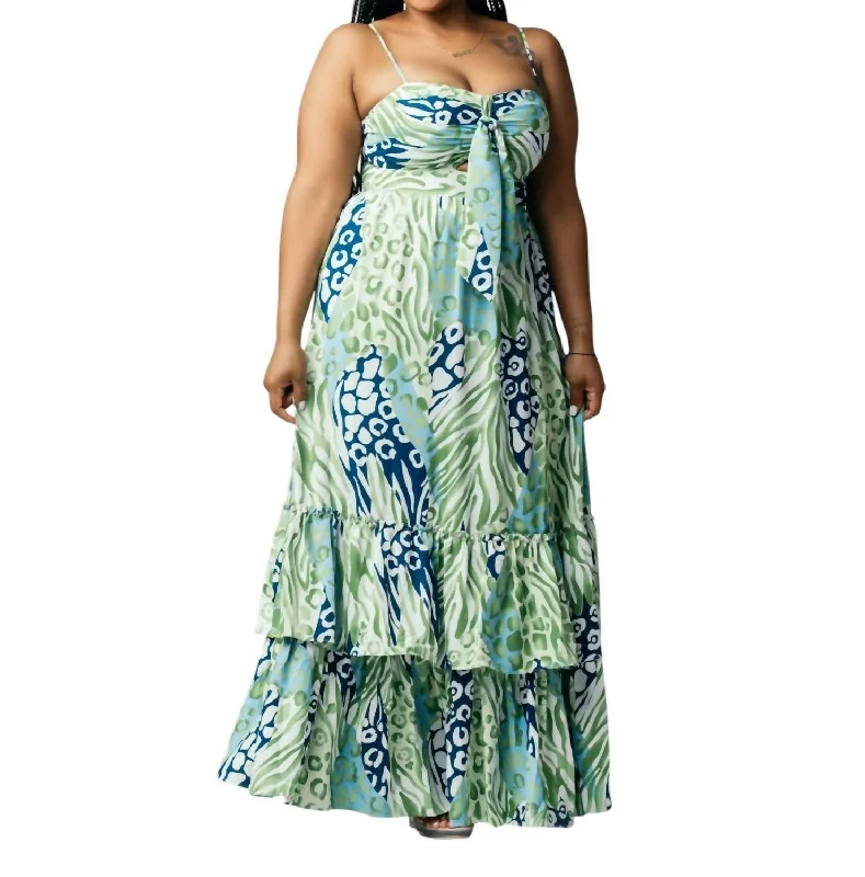 Sleeveless Maxi Dress In Green Multi